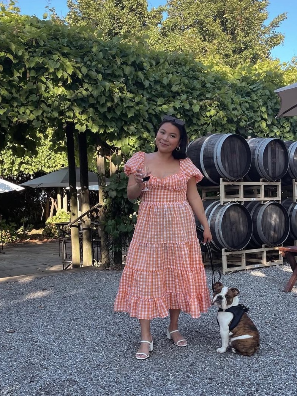 Women’s Orange Gingham Midi Dress - SHEIN